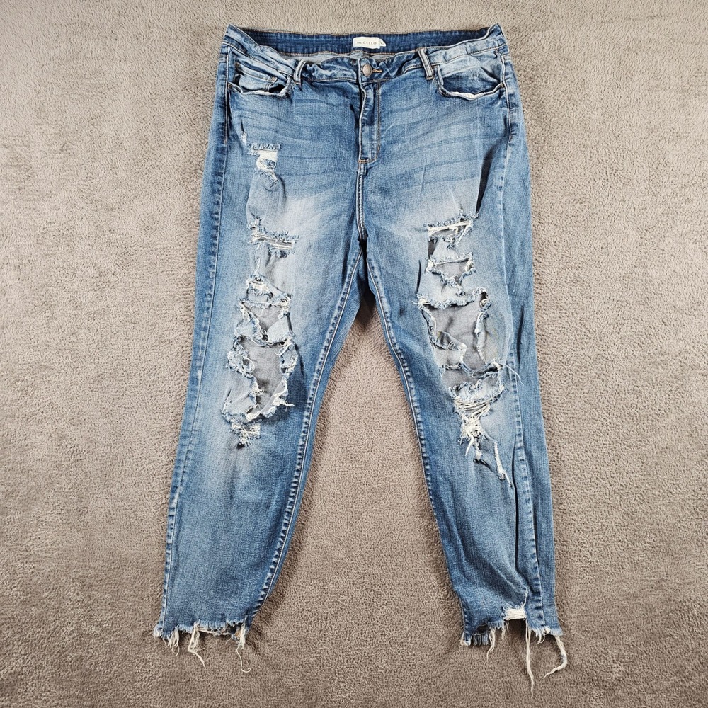 Ms. Cello Distressed Skinny Jeans Plus Size 20 Medium Wash Shredded Raw Hem